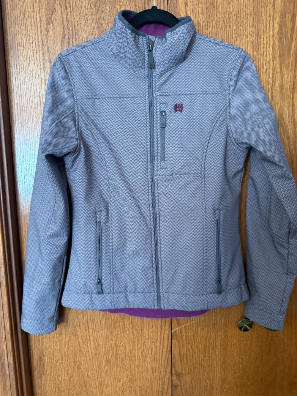 CINCH Women's Softshell Jacket XS Gray Herringbone Purple Fleece Lined Western